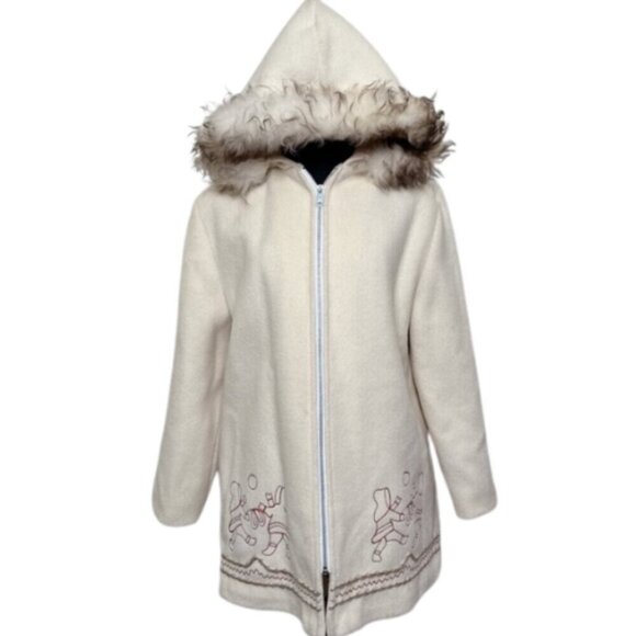 Canadian Sportwear Womens 16 1/2 Wool Northern Faux Fur Hood Trim Parka - Picture 2 of 16